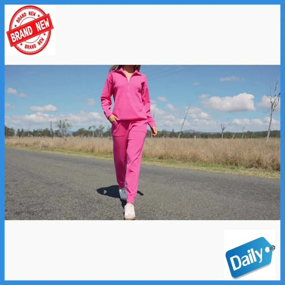 Large 2-Piece Sweater Set Zip Up Sweatshirt Jogger Pants Tracksuit